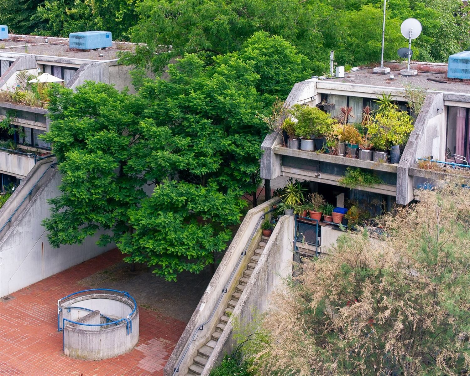 伦敦亚历山德拉路住宅的混凝土阳台与外部步道